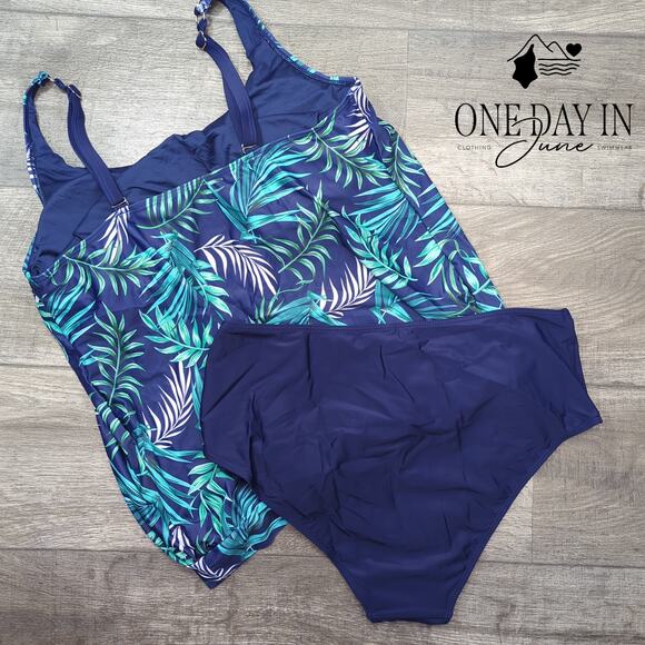 Yonique Tropical Blouson Tankini Swimsuit Size XXL - Picture 6 of 6